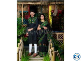 Block Printed Dhupian Silk Panjabi Saree Couple Set