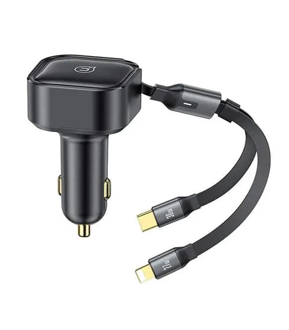 USAMS US-CC219 30W Fast Car Charger with 2-in-1 Built-in Stretchable Fast Charging Cable