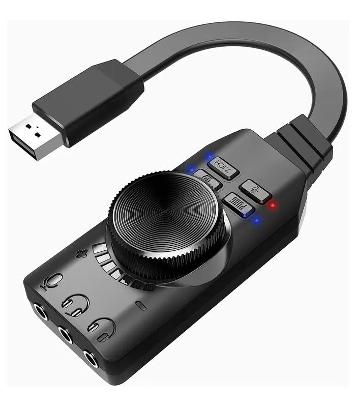 Plextone GS3 Mark II Virtual 7.1 Channel USB Sound Card Adapter, Microphone and 3.5mm Dual Headphone Audio Jack Stereo Sound Card Converter