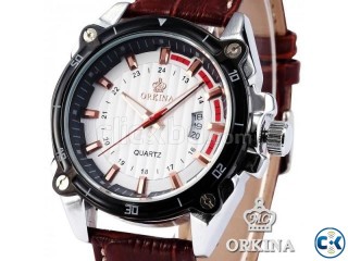 ORKINA Coffee Leather Mens Quartz Wrist Watch