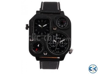 Oulm Men Watch with Double Movt Compass Thermometer Square D