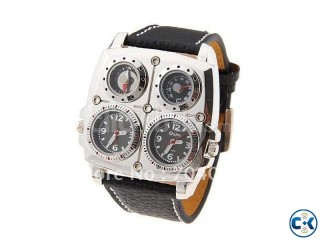 Oulm Men Watch with Double Movt Compass Thermometer Square D