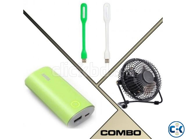 Mini USB Fan Power Bank USB LED Light Combo large image 0