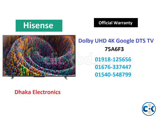 Hisense 75 inch 75A6F3 4K Google DTS TV Official large image 0