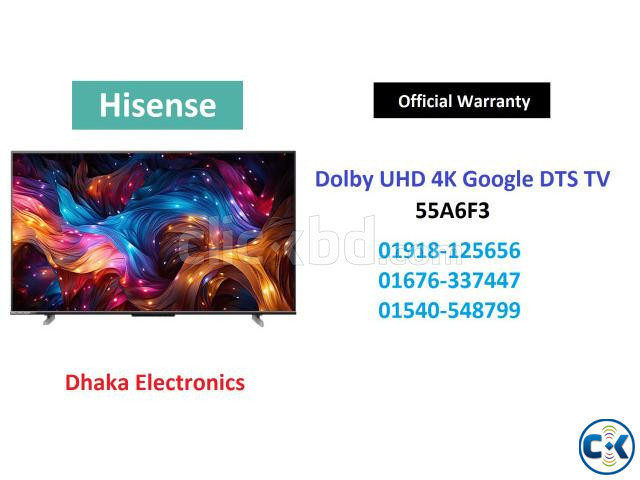 Hisense 55 inch 55A6F3 4K Google DTS TV Official large image 0