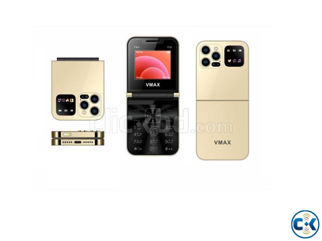 Vmax V18 Foldable Phone Dual Sim With Cover Warranty Gold large image 0