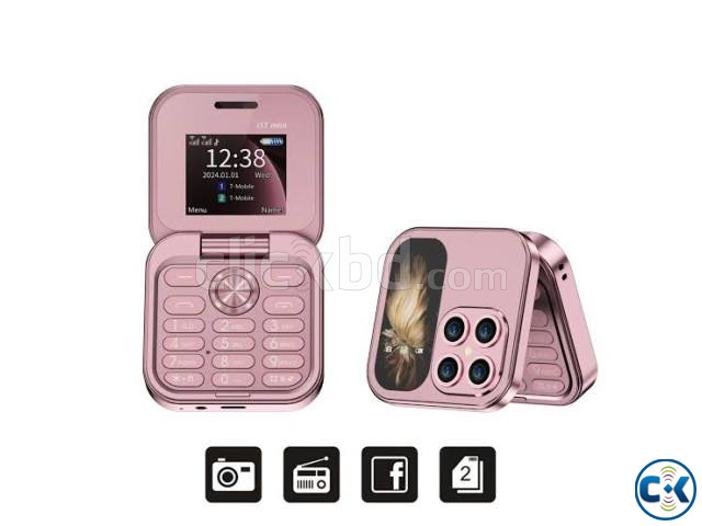 i17 Mini Flip Phone 2 SIM Rose Gold large image 0