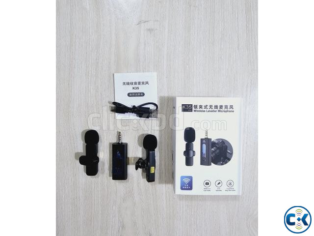 K35 Pro Dual Mic Wireless Microphone 3.5mm Jack large image 1