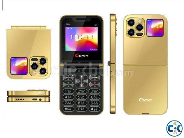 Gretel G7 Flip Folding Phone Dual Display Caseing Gold large image 0