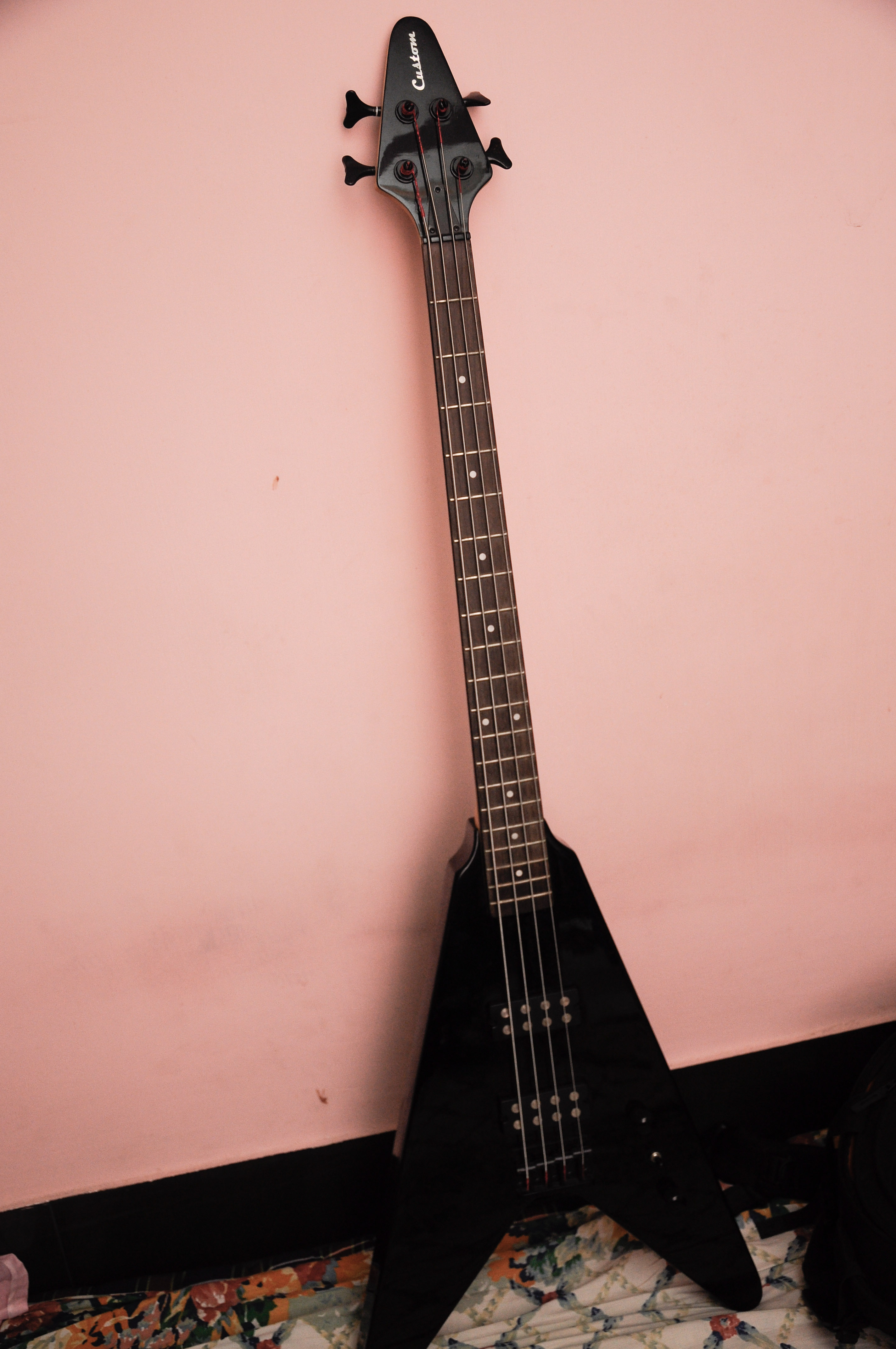 Custom V-shape 4 string electric bass guitar large image 0